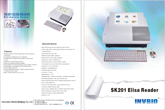SK201 8 συσκευή ανάλυσης κλινικής χημείας αναγνωστών της Elisa Microplate καναλιών